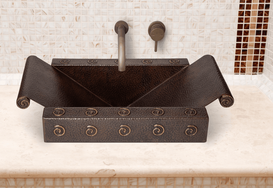 17" Rectangular Apron Inclined Bottom Hammered Copper Bathroom Sink - Nest and Nook