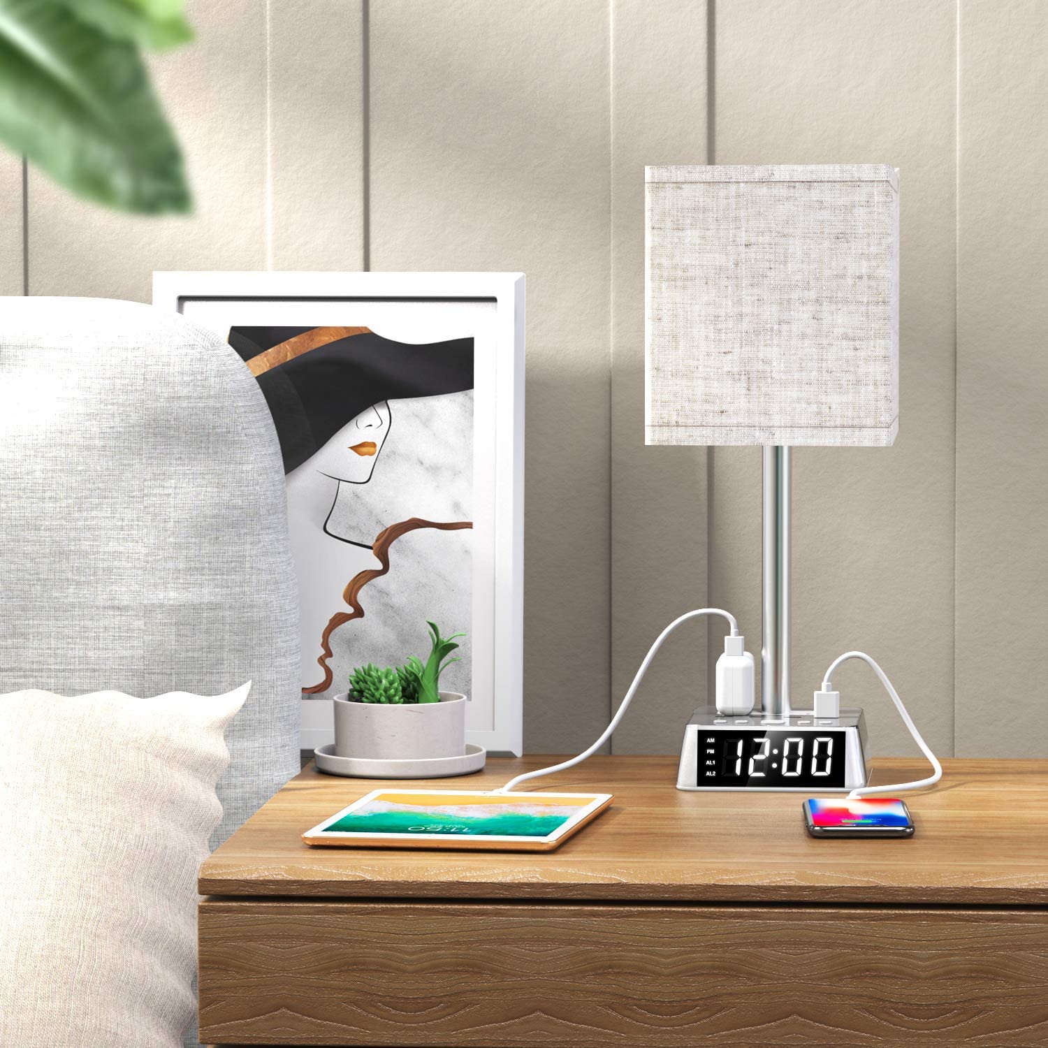 Table Lamp, 4 USB Ports &amp; AC Power Outlets, Alarm Clock - My Store