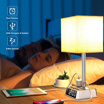 Table Lamp, 4 USB Ports &amp; AC Power Outlets, Alarm Clock - My Store