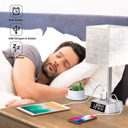 Table Lamp, 4 USB Ports &amp; AC Power Outlets, Alarm Clock - My Store
